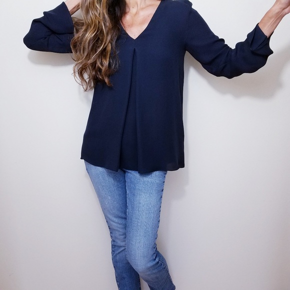 FINAL-Theory Pleat Front Silk Ckassic Tunic Top P - Picture 2 of 4